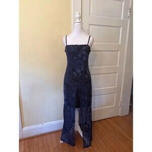 Vintage Next Up blue floral mesh maxi dress fairy grunge whimsigoth Y2K prom
